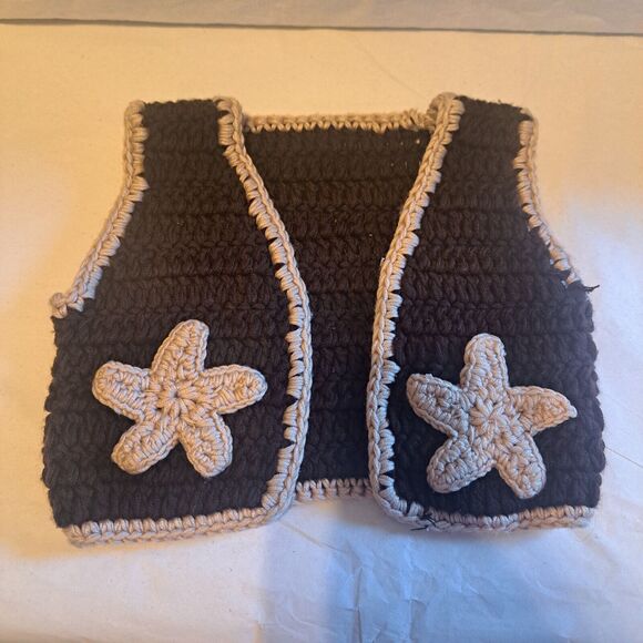 Handmade Crocheted Western Vest Babies Teddy Bear Doll Brown White Stars Cowboy - Picture 2 of 6